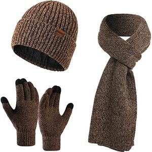 Winter Set voor Mannen - Inclusief Muts, Sjaal & Handschoenen met Touchscreen - Coffee