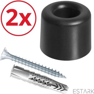 ESTARK® 2 x Deurstopper Grond - Deurstopper - Deur Stop - Inclusief Montagemateriaal - Deurbuffer - Deurstop Rond Zwart - Stootdop - 2 Stuks