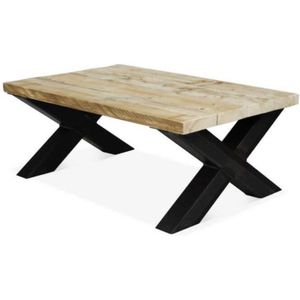 Steigerhout salontafel - metalen x -poten - 120x70x45h - oud steigerhout