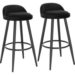 Barkruk – Barkrukken Set van 2 – Barkruk met Rugleuning – Bar Stool –Zitvlak Fluweel- Barkrukken met Voetensteun – Zithoogte 69,5 cm - Anthracite Leather