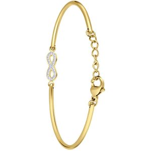 Lucardi Dames Goldplated armband infinity met kristal - Staal - Armband - Cadeau - 20 cm - Goudkleurig