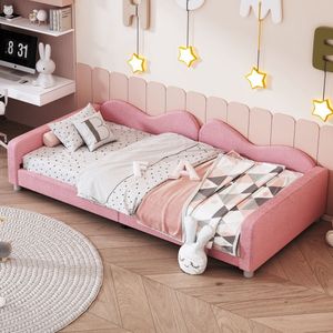 Gotagee Slaapbank 90x200cm Kinderbed Zonder matras Gestoffeerd bed Jeugdbed Roze