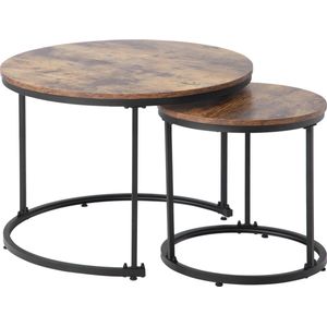 HandyHaven® - Salontafel Rond - 2 in 1 set - 2 stuks - Salontafel - Rond - Woonkamer - Bijzettafel - Koffie tafel - Hout - Zwart - Diameter 45.5cm - Diameter 70.5cm