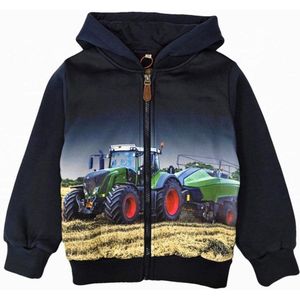 Kinder vest tractor trekker Fendt kleur donkerblauw grijs hoodie capuchon maat 122/128