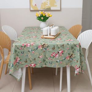 Tafelkleed rechthoekige bloemen, zwaar canvas, tafelzeil, elegante bloemenprint, duurzaam linnen print, tafeldek voor keuken, eten, feesten (groen, 140 x 180 cm)