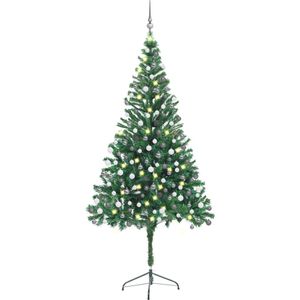 The Living Store Kunstkerstboom 210 cm - 910 takken - groen - met LED-verlichting - inclusief piek en kerstballen