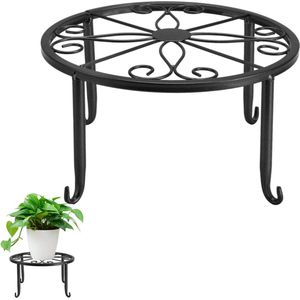 Plantenstandaard ijzeren enkellaags - plantenstandaard voor binnen en buiten - lage standaard voor plantenpotten - balkon decoratie - woonkamer accessoire - bloempot plank - S-zwart .