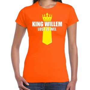 Koningsdag t-shirt King Willem lust ze wel met kroontje oranje - dames - Kingsday outfit / kleding / shirt XS