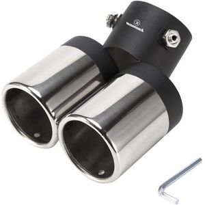 60mm Stainless Steel Universal Car Exhaust Muffler Pipe End Tip - Round Mouth Double-tube Tail Pipe Curved Exhaust Pipes
