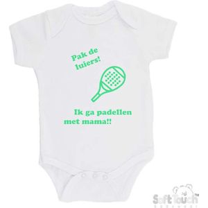 100% katoenen Romper ""Pak de luiers! Ik ga padellen met mama!!"" Padel Unisex Katoen Wit/mint Maat 56/62