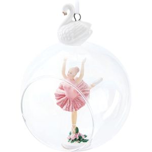 BRUBAKER Premium Kerstballen Ballerina In Roze Jurk - 10 Cm Glazen Bal Met Zwaan Porseleinen Figuur - Transparante Kerstboom Bal Met Balletdanser - Kerstbal