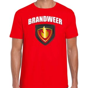 Brandweer met embleem verkleed t-shirt rood voor heren - brandweervrouw - carnaval verkleedkleding / kostuum XL