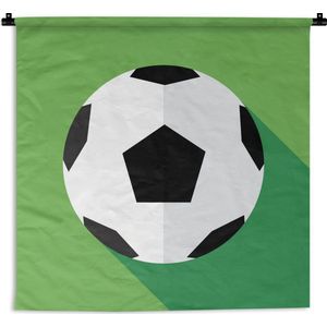 Wandkleed Voetbal illustratie - Een illustratie van een voetbal op een groene achtergrond Wandkleed katoen 180x180 cm - Wandtapijt met foto