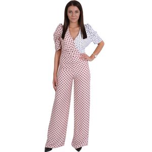 Roze-wit, elegant jumpsuit/broekpak - L