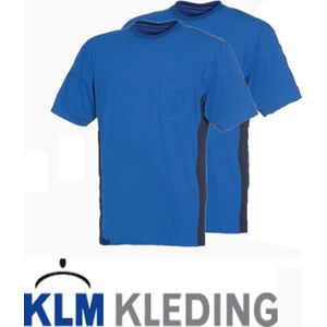 KLM Werkleding T-shirt heren tweekleurig - DUBBELPAK - 65% polyester/35% katoen 200 gr/m2 - (KOEN) Kobalt/Marine - TWEE STUKS 1 PRIJS maat M