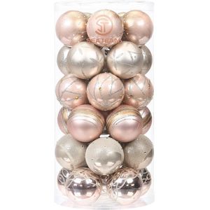 60mm / 2.36 ""Delicaat Contrast Kleur Thema Schilderen & Glinsterende Kerstboom Hangers Decoratieve Hangende Kerstballen Ballen Ornamenten Set - 30 Stuks (Rose Goud & Champagne)