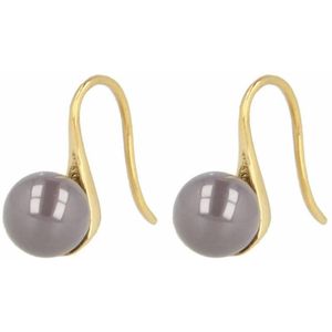 My Bendel gouden oorhangers met grijs keramieken bol - Goudkleurige oorbellen met grijs keramieken bol - Met luxe cadeauverpakking