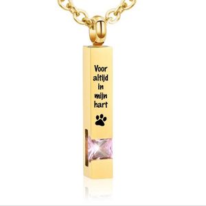 Luxe Ashanger | Met Ketting En Gravering | Voor Altijd In Mijn Hart | Assieraad | Goud Met Roze Steen | As Ketting | Gedenksieraad | Urn | Incl. As vuller