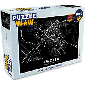 Puzzel Kaart - Zwolle - Zwart - Legpuzzel - Puzzel 1000 stukjes volwassenen