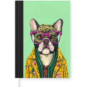 Notitieboek - Schrijfboek - Hond - Hippie - Dieren - Bril - Notitieboekje klein - A5 formaat - Schrijfblok
