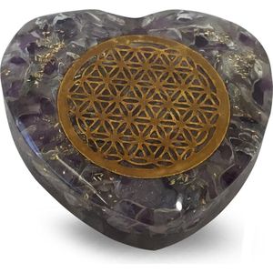 Orgoniet Hart Amethist met Koperen Flower of Life