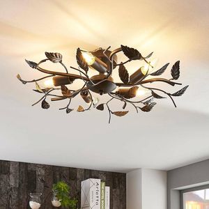 Lindby - Yos Plafondlamp Zwart-Goud - Organisch Ontwerp met Bladdetails