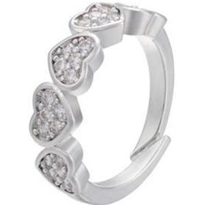 Jobo By JET - hartjes ring - zilverkleurig - Diamantjes - verstelbaar - One Size - Valentijn cadeau voor haar