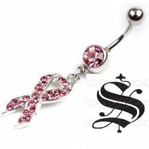 Navelpiercing pink ribbon strass roze