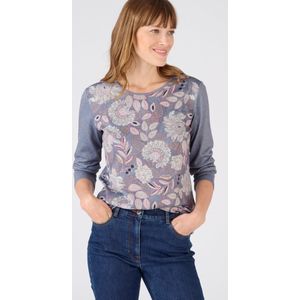 Damart - Gebloemd T-shirt warm tricot - Vrouwen - Grijs - L