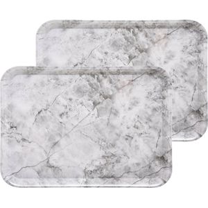 5Five Dienblad/serveer tray Marble - 2x stuks - Melamine - creme wit - 33 x 43 cm