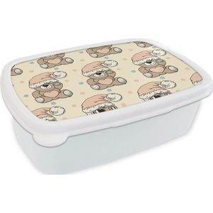 Broodtrommel Wit - Lunchbox - Brooddoos - Knuffelbeer - Slaapmuts - Kinderen - Pastel - 18x12x6 cm - Volwassenen