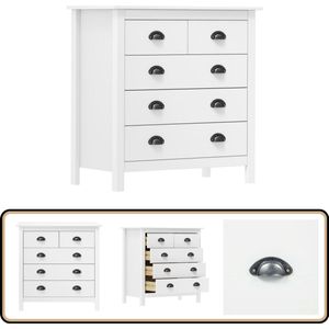 vidaXL Dressoir Hill - Wit - Massief Grenenhout - 5 Lades Dressoir - Bijzettafel - Opbergkast - Houten Dressoir - Witte Dressoir