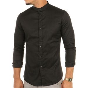 Heren overhemd basic - zwart - overhemd mannen slim fit - maat L - 9001 - valentijnsdag - valentijnscadeau