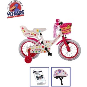 Volare Kinderfiets Ashley - 14 inch - Rood/Wit - Inclusief fietshelm & accessoires