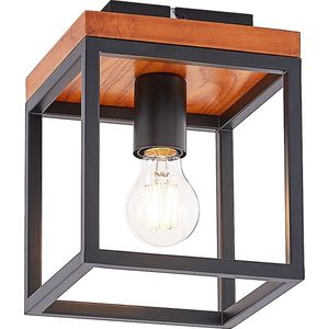 Lindby - plafondlamp - 1licht - staal, eikenhout - H: 22.5 cm - E27 - eiken, zwart