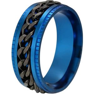 Anxiety Ring - (Ketting) - Stress Ring - Fidget Ring - Anxiety Ring For Finger - Draaibare Ring - Spinning Ring - Blauw-Grijs kleurig RVS - (22.25mm / maat 70)