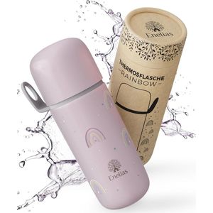 Thermosfles met beker [350 ml] - Thermosfles met handige dop, BPA-vrij, geschikt voor koolzuurhoudende dranken - Roestvrijstalen drinkfles voor kinderen voor uitstapjes, kinderdagverblijf en school | Roze