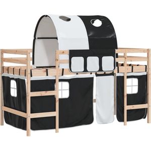 vidaXL - Kinderhoogslaper - met - tunnel - 80x200 - cm - grenenhout - wit - en - zwart