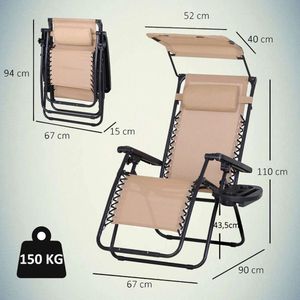 MKSS® Strandstoel Opvouwbaar - Strandmat met Rugleuning Inklapbaar - Volwassenen en Kinderen - Beige - Met Zonnescherm