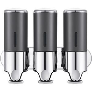 3 pomp 1500ml wandgemonteerde zeepdispenser handmatig handdesinfecterend shampoo douchegel lotion container voor toilet badkamer keuken hotel kantoor grijs