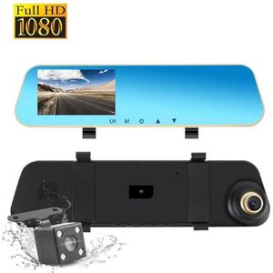 Full HD auto dashcam spiegel, autoblackbox DVR, voor en achter camera.