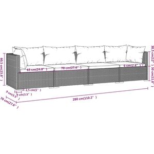 vidaXL - 4-delige - Loungeset - met - kussens - poly - rattan - bruin