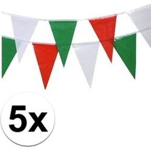 5x vlaggenlijn groen/rood/wit - 4 meter - slingers