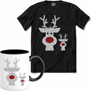 Kerst rendier buddy's glitter - T-Shirt met mok - Heren - Zwart - Maat XXL