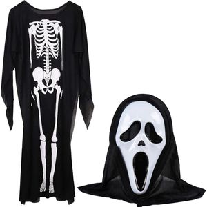 Springos Halloweenkostuum - Scream - Verkleedkleding - Halloween - Skelet - 2-Delig - Zwart/Wit