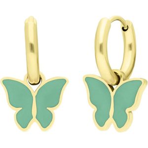 Lucardi Kinder Stalen goldplated oorbellen met vlinder mint - Oorbellen - Staal - Goudkleurig