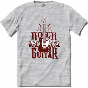 Rock Make Noise Play Cool Guitar | Muziek - Gitaar - Hobby - T-Shirt - Unisex - Donker Grijs - Gemêleerd - Maat XXL