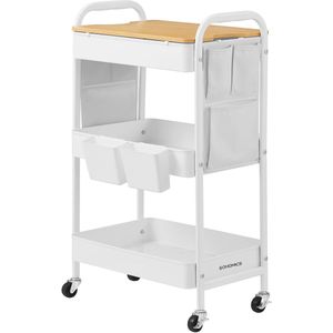 Boraboi ® Multifunctionele Rolwagen met Metalen Roosterplanken en Afneembare Hangbakken voor Diverse Ruimtes