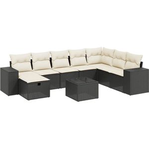 vidaXL 9-delige Loungeset - Poly Rattan - Zwart