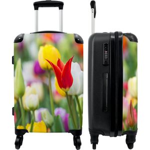 NoBoringSuitcases.com - Grote koffer - Tulpen - Planten - Bloemen - Lente - Botanisch - Reiskoffer met 4 wielen - Trolley op wieltjes - Rolkoffer groot - 90 liter - Ruimbagage valies 20kg - Valiezen voor volwassenen